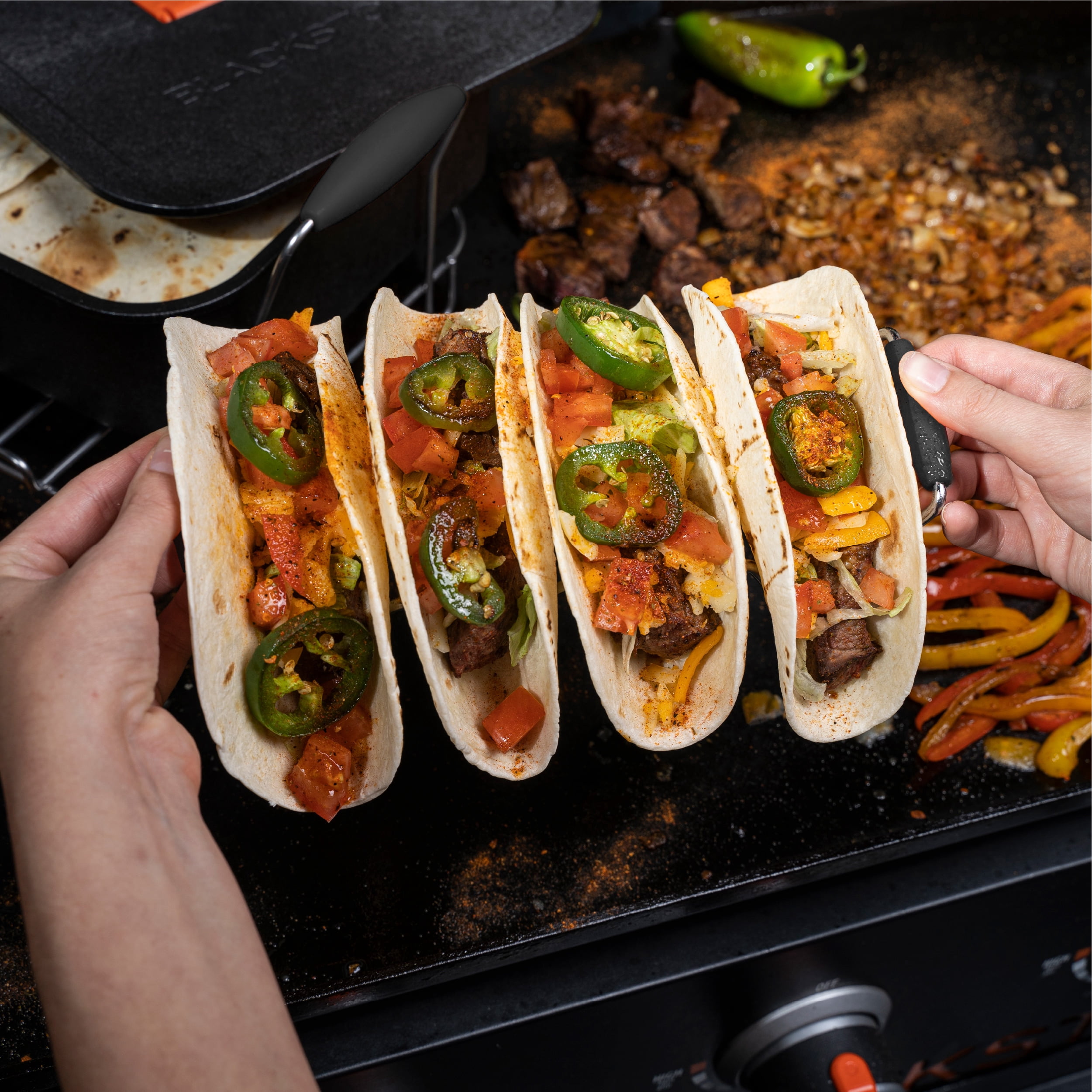 Blackstone Griddle Essentials Taco Kit with Tortilla Warmer and Trivet, Racks, and Toppings Tray, 5-Piece