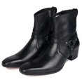 thumbnail image 5 of OSSTONE Dress Boots Chelsea Designer Boots for Men Zipper-up Leather Casual Heel Shoes JY002-Black-Belt-7 Belt Black, 5 of 6