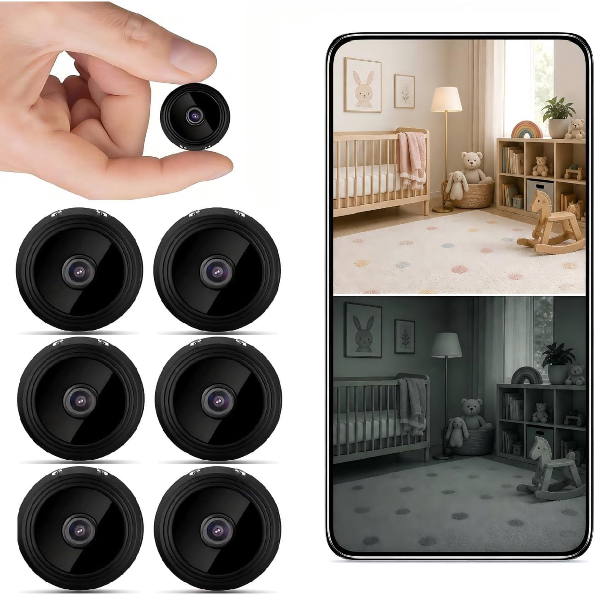 Mini Wifi Security Camera 1080p Night Vision Indoor Black 6 Pack