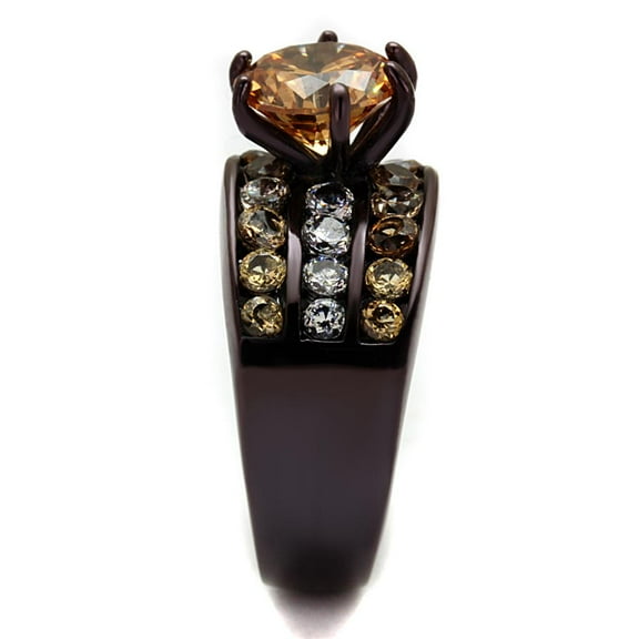 TK2681 - IP Dark Brown (IP coffee) Stainless Steel Ring with AAA Grade CZ in Champagne