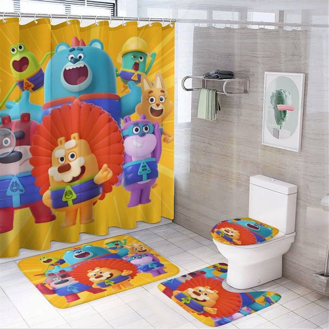 Ciudad del gran árbol-theme 4-Piece Shower Curtain Set with Rugs, Waterproof Bathroom Decor Set Includes Bath Mat, U-Shaped Rug, Toilet Lid Cover and Curtain with Hooks