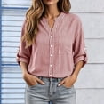 thumbnail image 4 of Women's Striped Button Down Shirts 3/4 Length Sleeve Tops V Neck Casual Comfy Work Shirt with Pocket (L, Red), 4 of 8