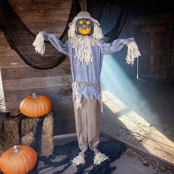 5 Ft. 6" Standing Animated Ghoulish Pumpkin Scarecrow Halloween Decoration