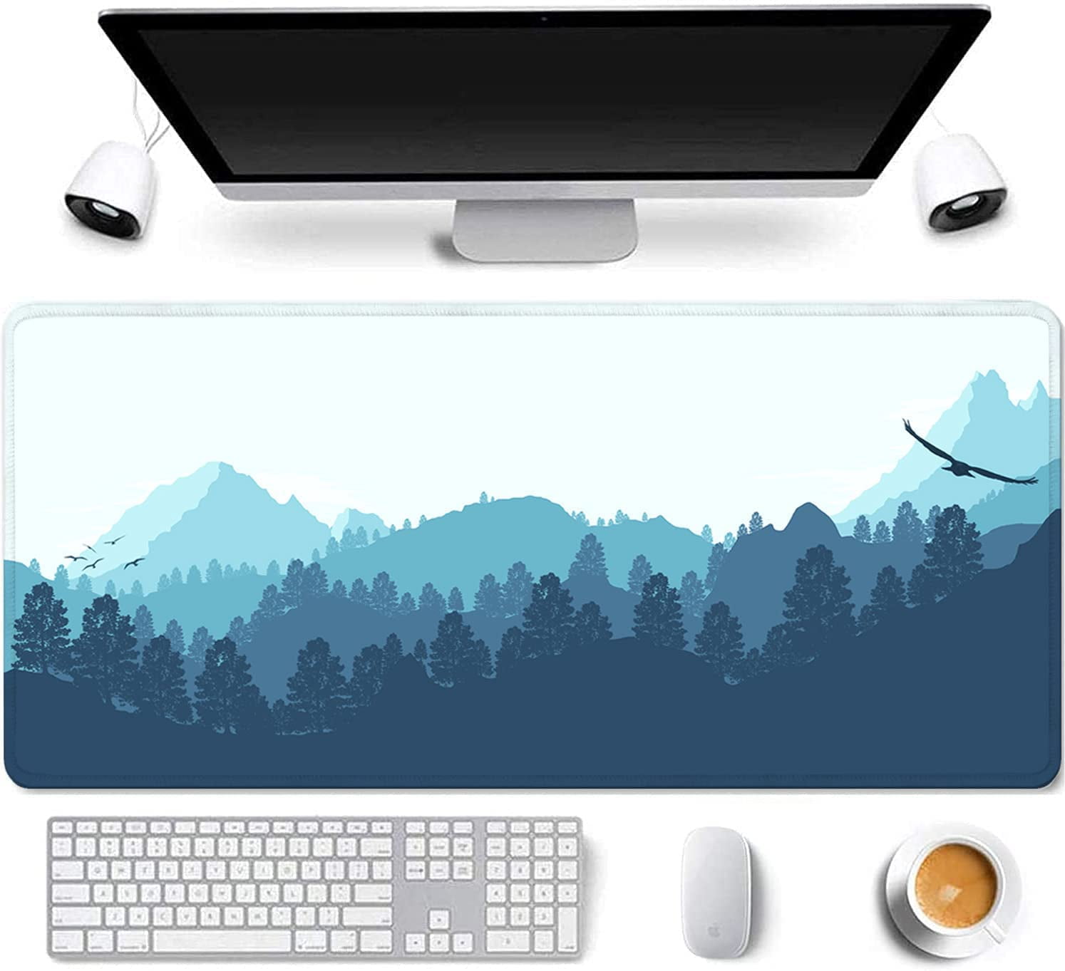 Large Mouse Pad, Gaming Mouse Pad Desk Pad, Extended Gaming Mousepad 31.5x11.8 Inch Mouse Mat With 3mm Non-Slip Base For Gaming Home Office Work(Sun Sea Wave