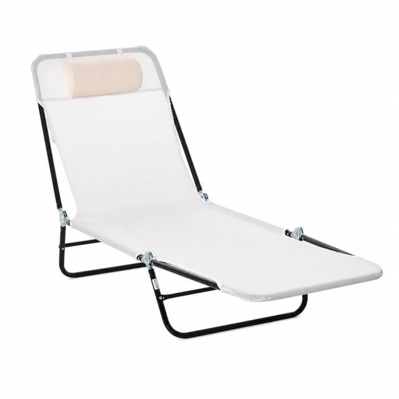 Folding Chaise Lounge Chair 5 Position Reclining Sunbed Cream White
