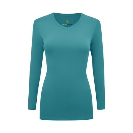 

WOMENS LONG SLEEVE V-NECK T SHIRT WITH SUPER-SOFT STRETCH FABRIC