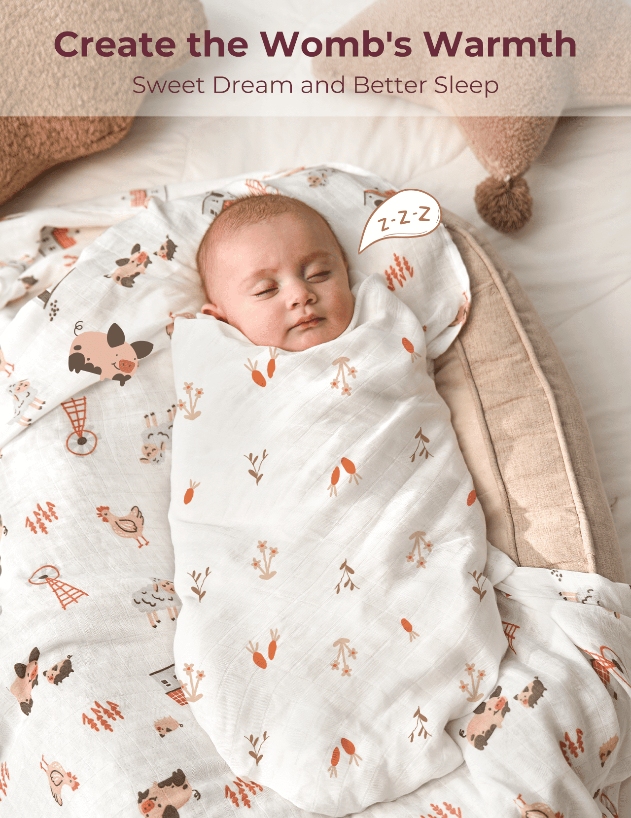 Momcozy Muslin Swaddle Blankets, 4 Pack, Breathable 2-Layer Gauze Large 47'' x 47'' Baby Swaddling Receiving Blanket Wraps for Newborn Boys Girls