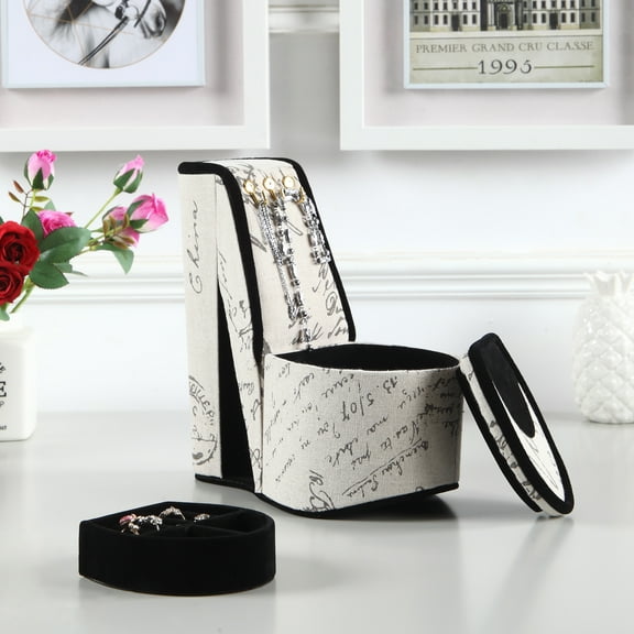 9" Tall Display Jewelry Box,Hooks, High Heel Shoe Design, Stencil Letter Print