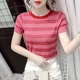 thumbnail image 4 of 2024 Nueva camiseta de manga corta de seda de hielo de moda para mujer, cuello redondo, elegante y sensata, camiseta de rayas, ropa de verano de moda, 4 of 4