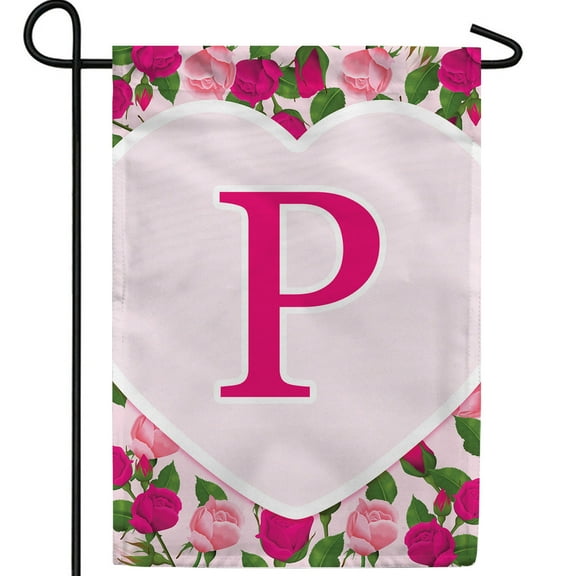 America Forever Flags Monogram Letter P Garden Flag - Pink Roses - 12.5 x 18 Inches, Happy Valentine's Day Pink Roses Love Heart Double Sided Flag, Seasonal Yard Outdoor Holiday Décor