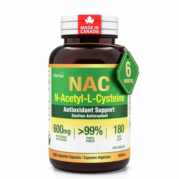 Herba NAC Supplement 600mg – 180 Vegetable Capsules | N-Acetyl-L-Cysteine | Made in Canada