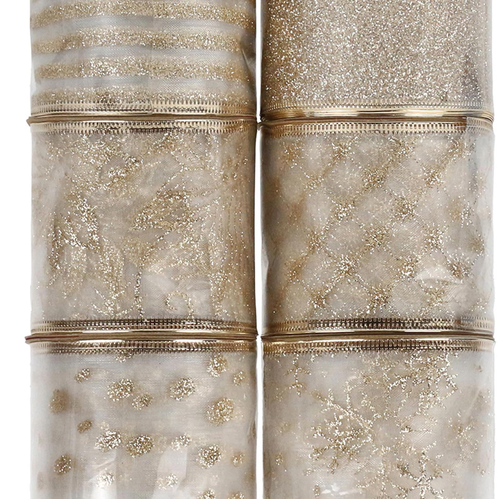 FVDPWYE 6Pcs Glitter Ribbons Wired Edge DIY Craft Gifts Wrapping Trim Champagne Gold