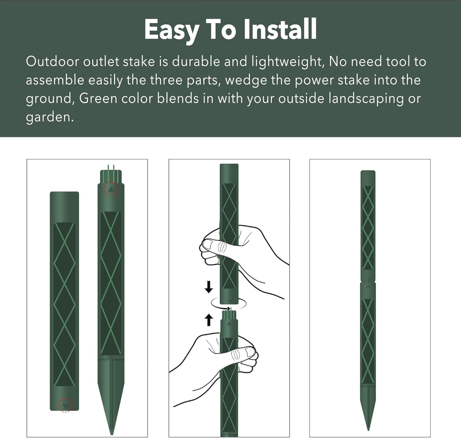 HBN Outdoor Power Stake with 6-Foot Extension Cord and 3 Outlets photo 3