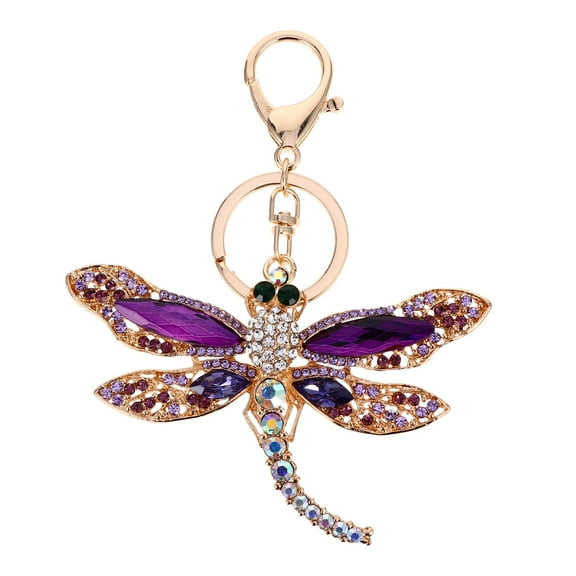 OUNONA Creative Dragonfly Keychain with Rhinestone Inlay, Zinc Alloy Keyring, 1 Piece Stylish Accessory