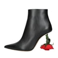 thumbnail image 2 of XYD Women' Unique Rose Heel Ankle Boots Zipper Pointed Toe Booties Romantic Date Party Shoes Size 9 Black, 2 of 4