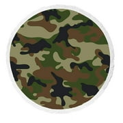 ABPHQTO Camouflage Round Beach Blanket with Tassels Beach Throw Towel Yoga Mat Picnic Blanket
