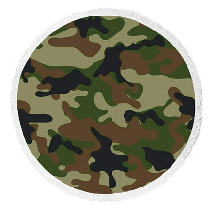 ABPHQTO Camouflage Round Beach Blanket with Tassels Beach Throw Towel Yoga Mat Picnic Blanket