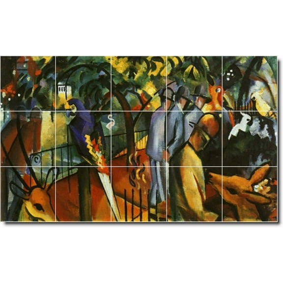 Ceramic Tile Mural-August Macke Abstract Backsplash Tile Mural 12. 21.25" w x 12.75" h using (15) 4.25 x 4.25 ceramic tiles