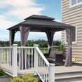 thumbnail image 2 of PURPLE LEAF 8' X 10' Patio Outdoor Hardtop Gazebo Aluminum Gazebo with Dual-Layer Galvanized Steel Double Roof for Lawn Garden Permanent Gazebo with Netting and Curtains Grey, 2 of 13