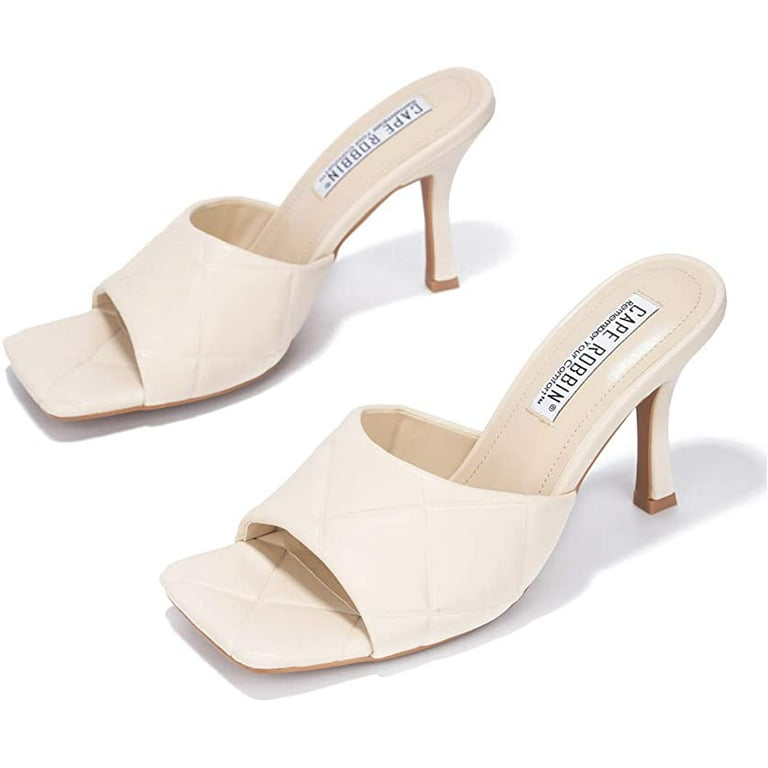 Cape Robbin Rolex Nude Vegan Leather Open Toe Mid Heel Flats Mules Pumps Sandals OFF WHITE 8