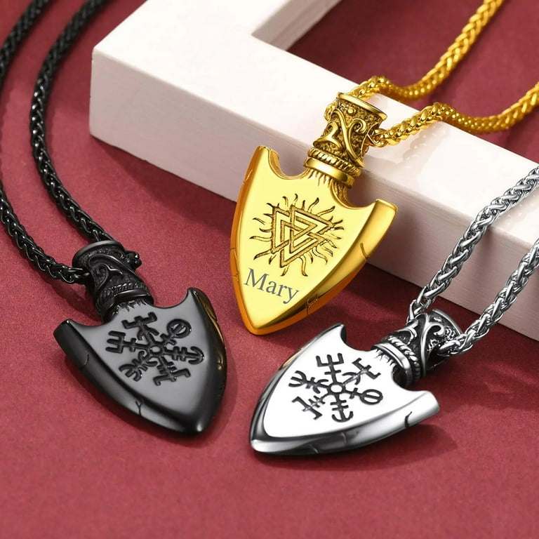 OIDEA Viking Necklace For Men - Stainless Steel Axe & Valknut Pendant, 23.6" Chain, Norse Amulet