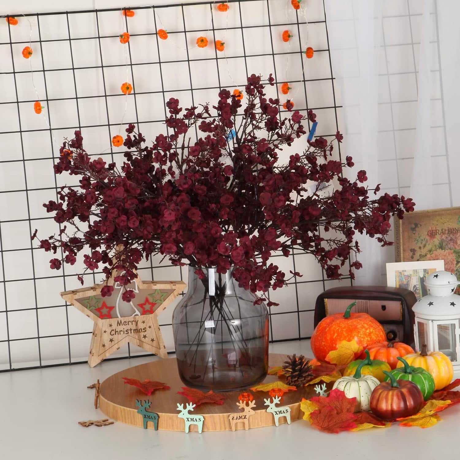 Babys Breath Artificial Flowers Bulk Real Touch Flowers Fake silk Flowers Bulk for Home Kitchen Fall Indoor Bouquet Floral Arrangement Table Centerpieces Festival Party Decor (Autumn Red)