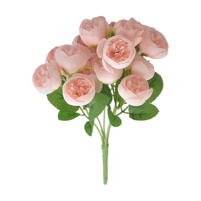 Ramo de Simulación de Flores Artificiales de Peonías con 15 Rosas de Té, Ramo de Celebración de Boda de Peonías Falsas