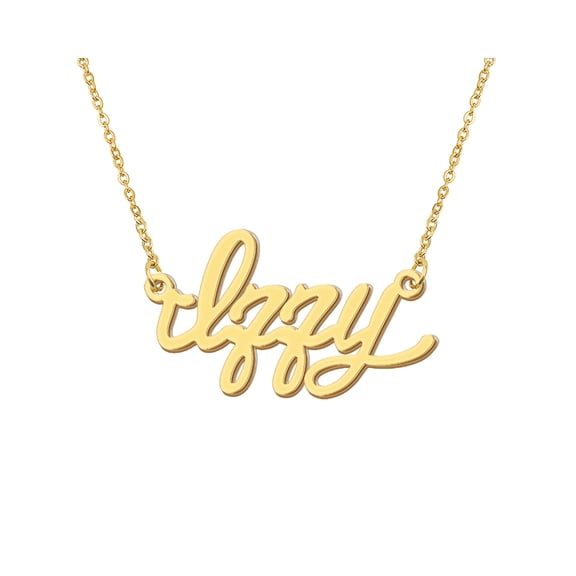 HUAN XUN 18k Gold Plated Izzy Name Necklace Stainless Steel Nameplate Necklaces for Womens Mens Mother Day Christmas Jewelry Gift