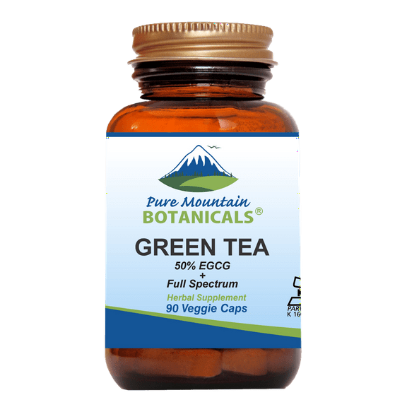 Green Tea Capsules Kosher Vegan Herbal Supplements Brown Glass Bottle (90 Caps) (450 mg)