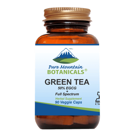Green Tea Capsules Kosher Vegan Herbal Supplements Brown Glass Bottle (90 Caps) (450 mg)