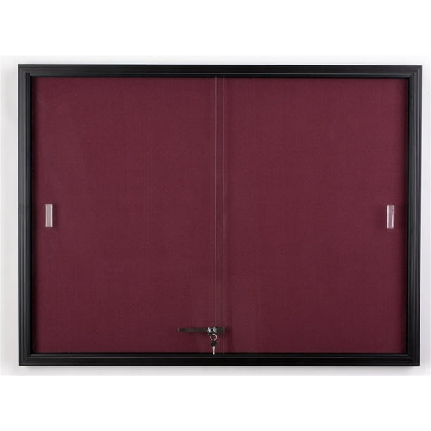48" x 36" Fabric Tack Board with Locking Sliding Glass Door, 4' x 3