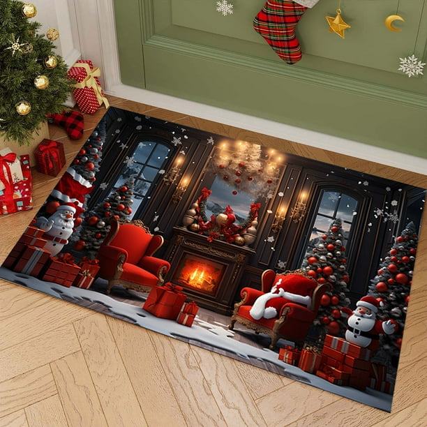 Christmas Carpet Entrance Door Mat Household Absorbent Nonslip Foot Mat Dirt Proof Mat Bathroom Nonslip Mat Size 15.7x23.6 Inch
