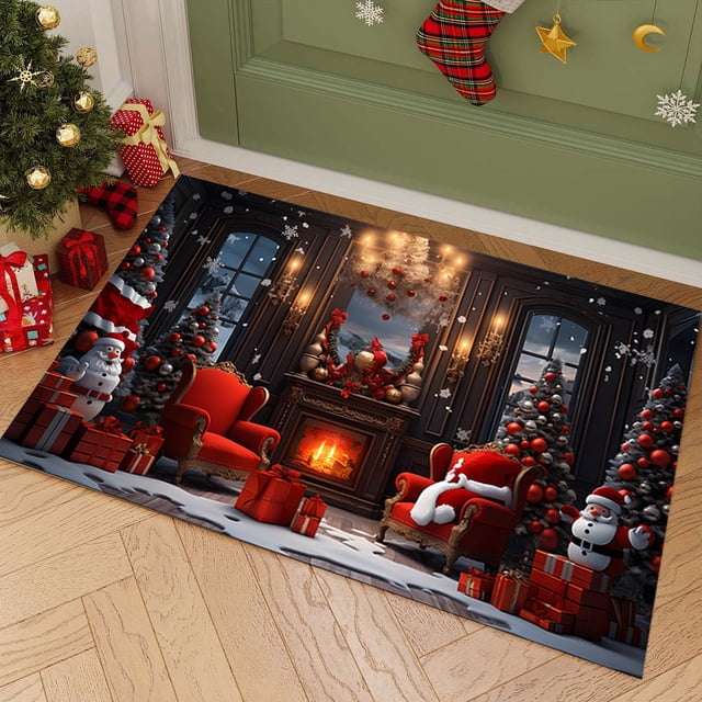 Christmas Kitchen Runner Mat, Non Slip Absorbent Floor Carpet, Holiday Decor Entryway Rug for Indoor Home, Washable Anti Fatigue Dirt Proof Door Mat for Kitchen Sink Laundry Room
