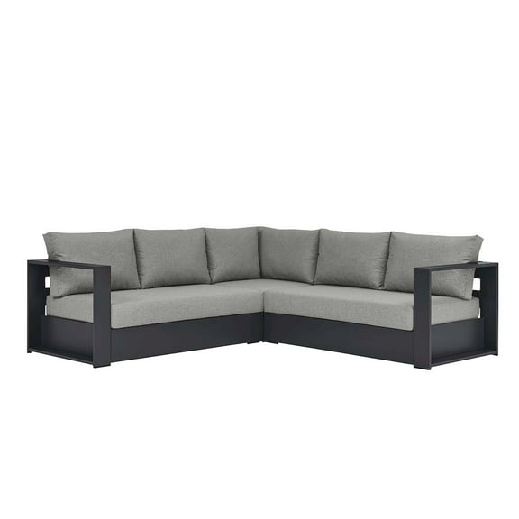 Modway Tahoe Outdoor Patio Powder-Coated Aluminum 3-Piece Sectional Sofa Set in Gray Gray