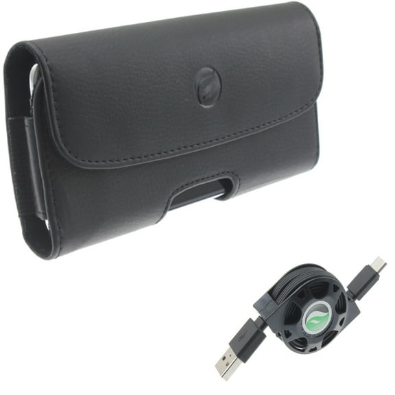 Case Belt Clip   USB Cable for Motorola One 5G Ace Phone - Leather Holster Cover Pouch and  Retractable Type-C Charger Power Combo for Motorola One 5G Ace