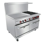 Heavy Duty 60’’Gas 4 Burner Range With 36’’ Griddle and 2 Standard Ovens - Kitma Natural Gas Cooking Performance Group for Kitchen Restaurant, 229,000 BTU