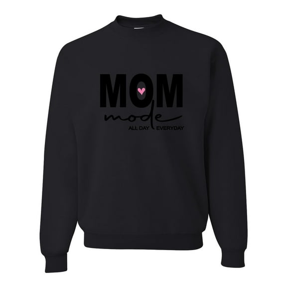 Wild Bobby, Mom Mode All Day Everyday Mother's Day Unisex Crewneck Sweatshirt, Black, Small