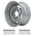 thumbnail image 3 of Speedway Motors GM Style Rally Wheel Kit with 15x7 and 15x8 Silver Painted Steel Wheels, 5 on 4.75” BP, Includes Beauty Rings, Derby Center Caps, Lug Nuts, and Valve Stems Set of 4, 3 of 12