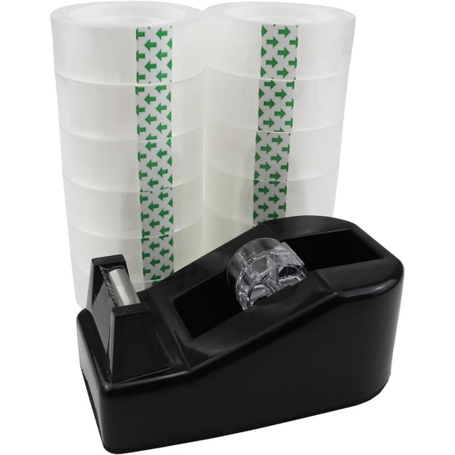 Distributeur de Ruban czcpp-Desktop, 1 Pack Distributeurs de Ruban Noirs avec 12 Rouleaux de Ruban Transparent, pour Emballage au Bureau, Restaurant, Fleuriste, Boutique de Gâteaux (Noir)