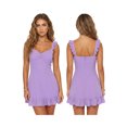 thumbnail image 2 of Vestido corto de verano para mujer, color liso, ribete de encaje, mangas acampanadas, escote en V, corte en A., 2 of 9