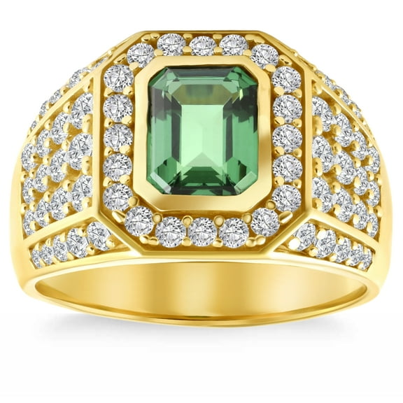 Pompeii 4 1/2Ct Emerald & Diamond Men's Ring 10k Yellow Gold Lab Grown (F/G,VS2-SI1)