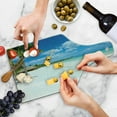 thumbnail image 4 of Beach Cutting Board, Tropical Exotic Seashore with Palm Trees and Clear Sky Island Nature Summertime, Tempered Glass Cutting and Serving Board, Wine Bottle Shape, Blue White Green, by Ambesonne, 4 of 5