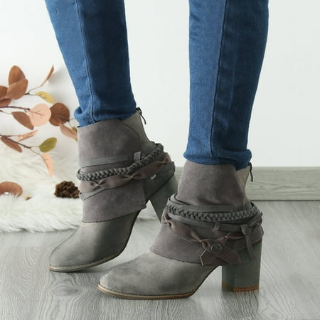 

Akiihool Women Ankle Boots Wide Boot for Women Short Ankle Boot Lined Sneakers Mid Calf Low Heeled Short Booties (Grey 7)