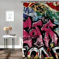 thumbnail image 2 of Orinice Graffiti Paint Bathroom Decor Set Colorful Luxurious Graphic Print Polyester Fabric Fashion Shower Curtain Set with Hooks 69x72, 2 of 7