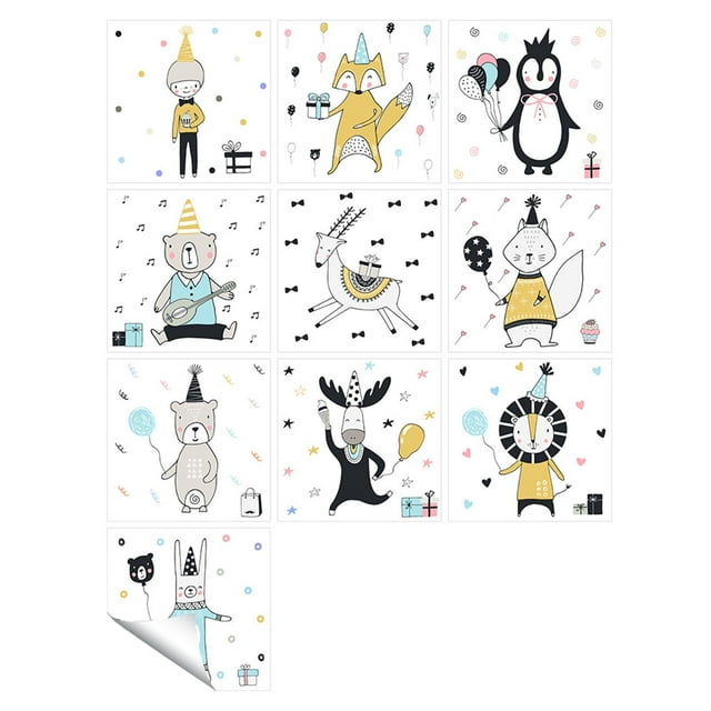 Agiferg 1Set 10pc Self Adhesive Tile Cartoon Print Sticker Kitchen Bathroom Wall Sticker Decoration