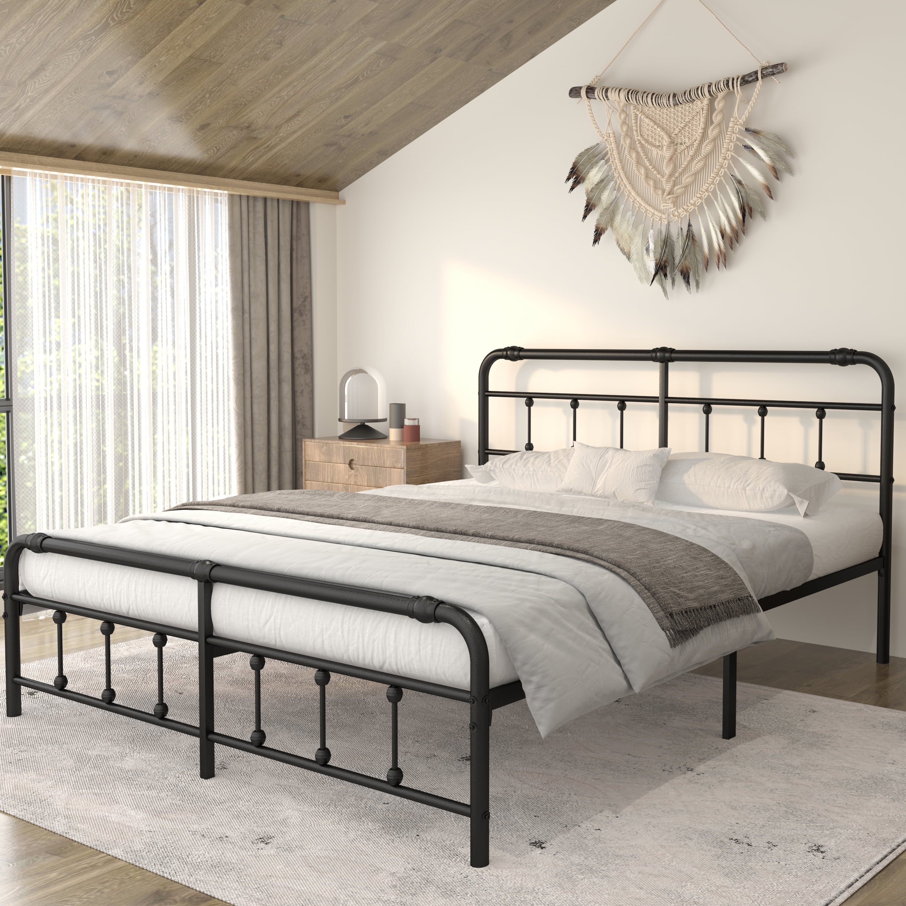 ZIYOO Metal Calfornia King Bed Frame with Headboard No Box Spring Need Black