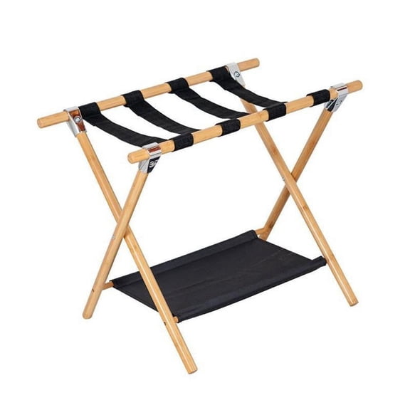 Pitycbo Luggage Rack Folding Suitcase Stand Thickened Bamboo Organizer 2 Layers Foldable