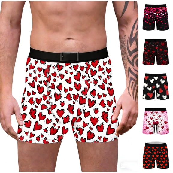 Vetsdori Valentine Underwear for Men Boxers Heart Print Cozy Trunks Gift for Men Soft Elastic Waist Casual Mens Boxer Briefs Trendy