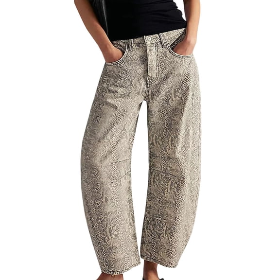 Women's Floral Print Barrel Jeans Y2K Mid Rise Baggy Boyfriend Denim Pants with Patchwork Design