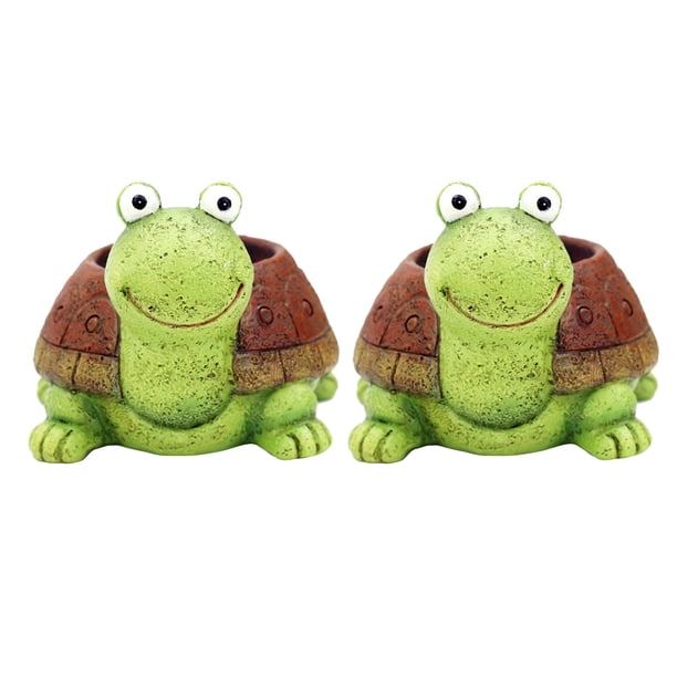 2 macetas para suculentas con forma de tortuga, decorativas, de resina, para bonsái, para el hogar y la oficina, color verde.